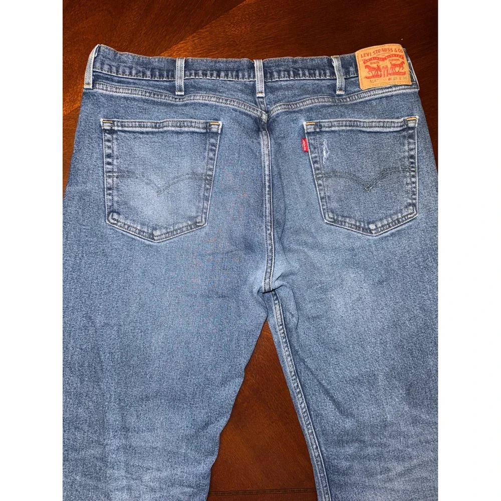 Levi 514 Men Jeans‎ 38x30 Blue  Straight Fit Some Distressing Medium Wash Denim